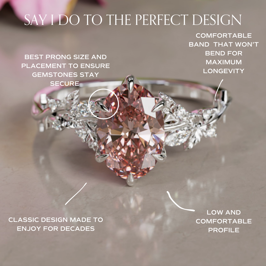 Rosewood Oval Pink Diamond Engagement Flower Ring Nature Inspired By Valley Rose
