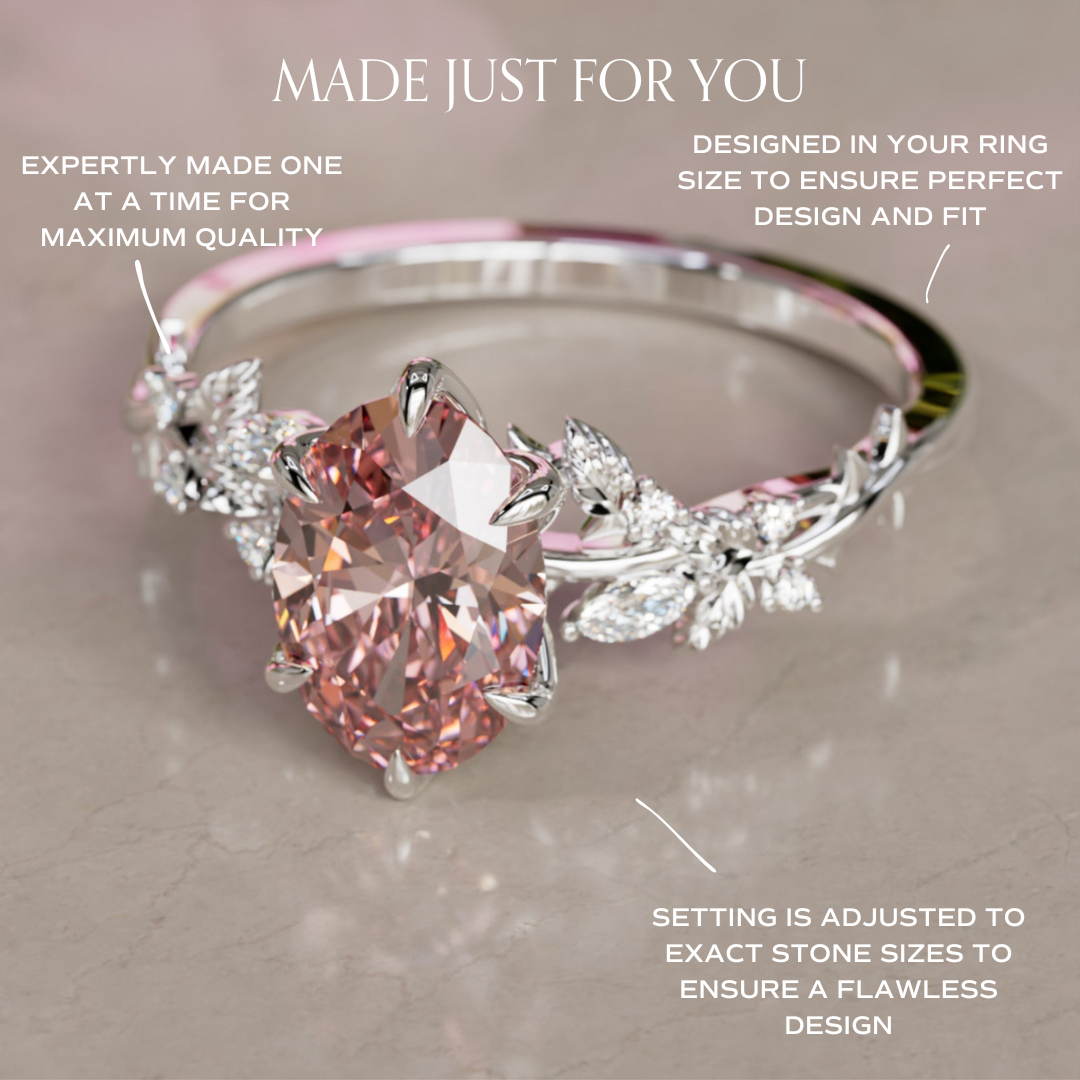 Rosewood Oval Pink Diamond Engagement Flower Ring Nature Inspired By Valley Rose
