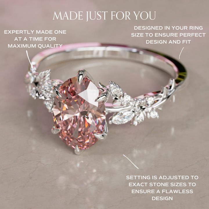 Rosewood Oval Pink Diamond Engagement Flower Ring Nature Inspired By Valley Rose