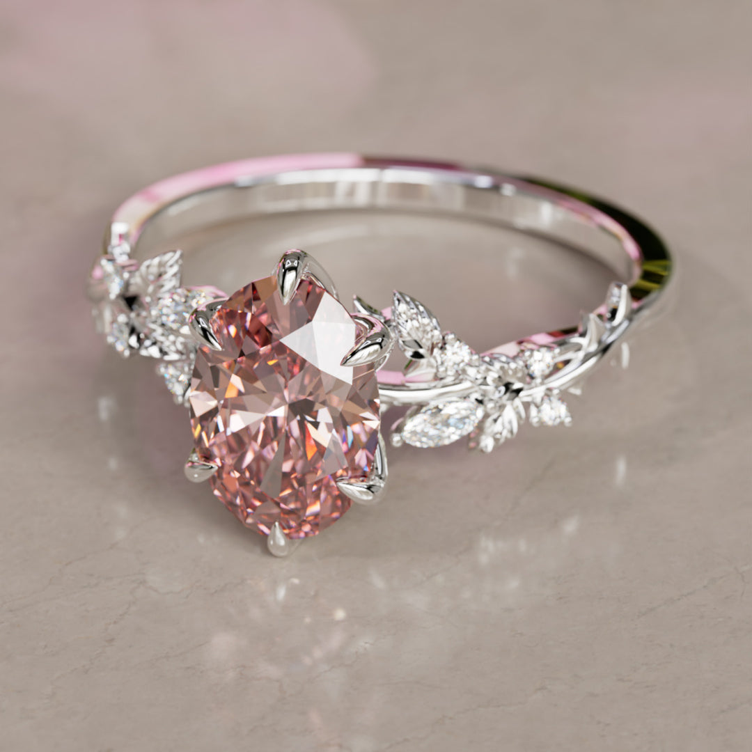Rosewood Oval Pink Diamond Engagement Flower Ring Nature Inspired By Valley Rose