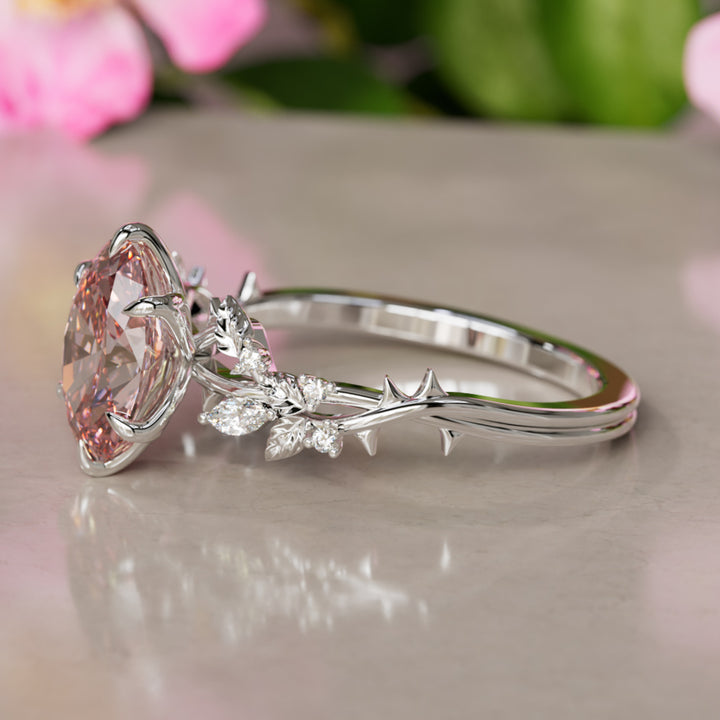 Rosewood Oval Pink Diamond Engagement Flower Ring Nature Inspired By Valley Rose