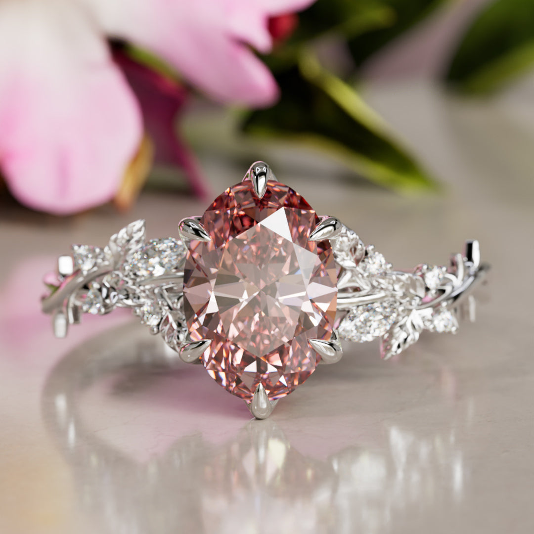 Rosewood Oval Pink Diamond Engagement Flower Ring Nature Inspired By Valley Rose