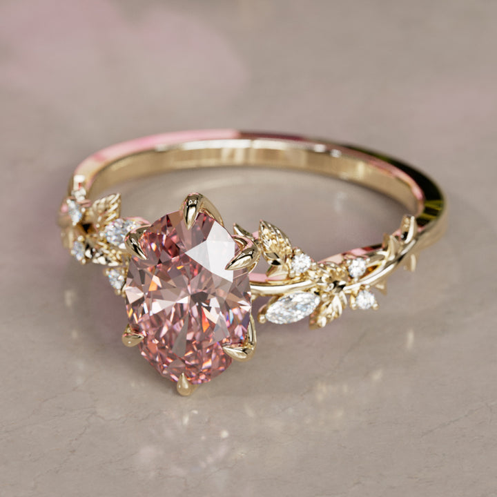 Rosewood Oval Pink Diamond Engagement Flower Ring Nature Inspired By Valley Rose