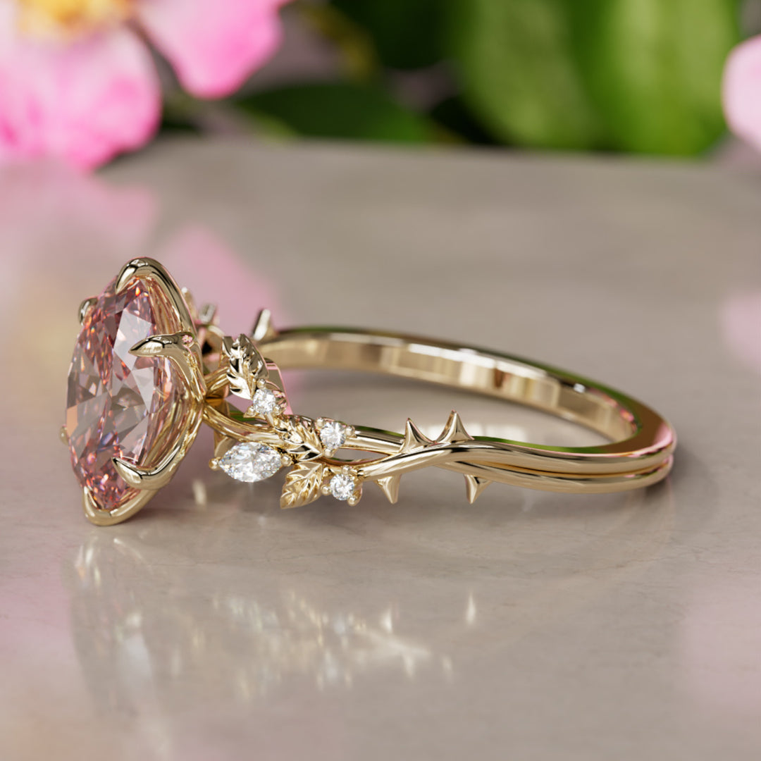 Rosewood Oval Pink Diamond Engagement Flower Ring Nature Inspired By Valley Rose