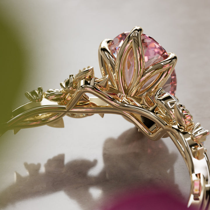 Rosewood Oval Pink Diamond Engagement Flower Ring Nature Inspired By Valley Rose