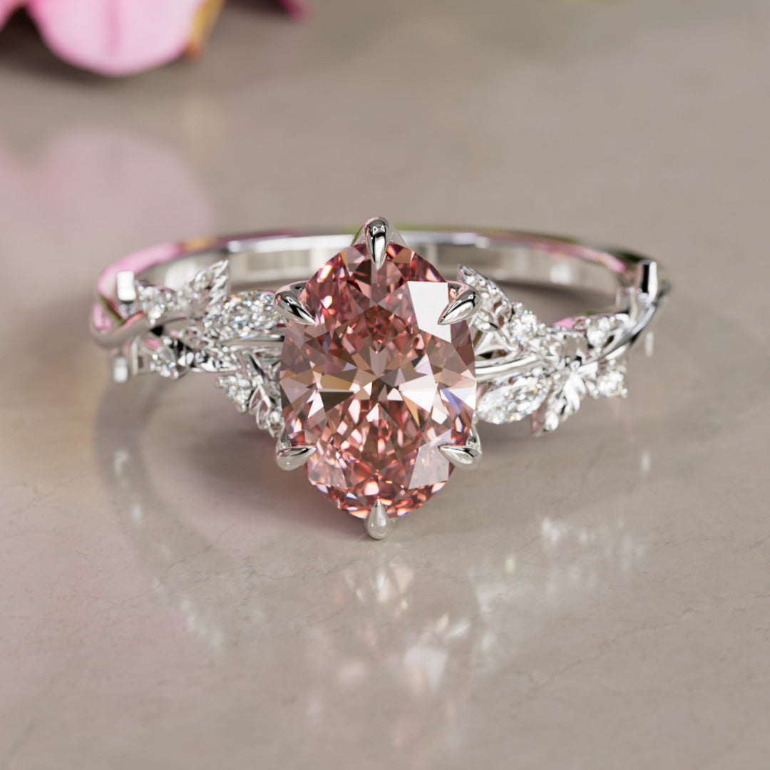 Rosewood Oval Pink Diamond Engagement Flower Ring Nature Inspired By Valley Rose