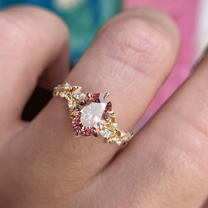 Rosewood Oval Pink Lab Diamond Engagement Flower Ring Nature Inspired By Valley Rose