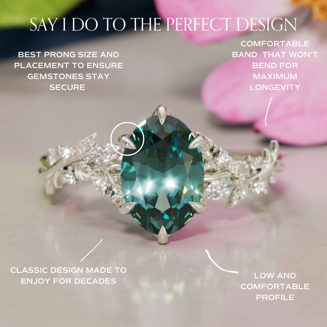 Rosewood Oval Teal Sapphire Engagement Flower Ring Nature Inspired By Valley Rose