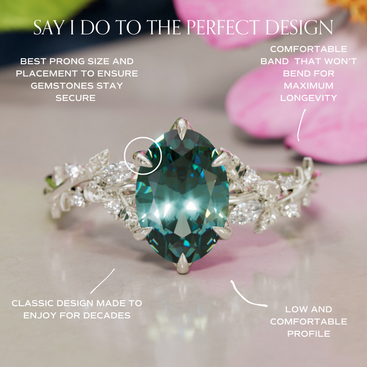 Rosewood Oval Teal Sapphire Engagement Flower Ring Nature Inspired By Valley Rose