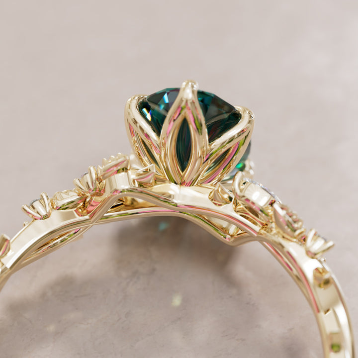 Rosewood Oval Teal Sapphire Engagement Flower Ring Nature Inspired By Valley Rose