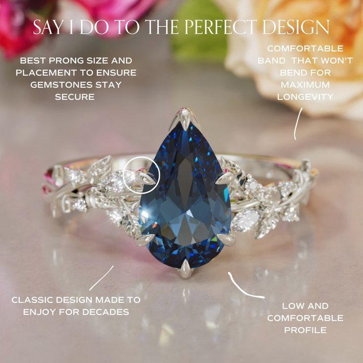 Rosewood Pear Blue Sapphire Engagement Flower Ring Nature Inspired By Valley Rose