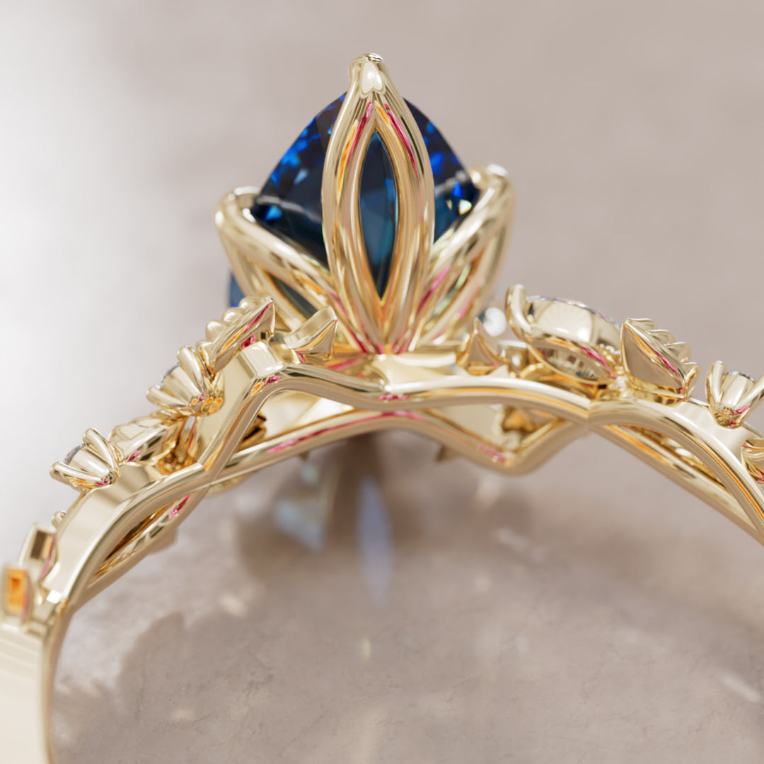 Rosewood Pear Blue Sapphire Engagement Flower Ring Nature Inspired By Valley Rose