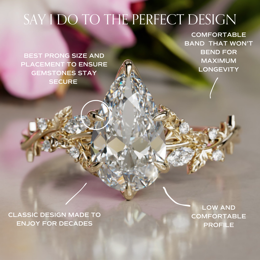 Rosewood Pear Diamond Engagement Flower Ring Nature Inspired By Valley Rose