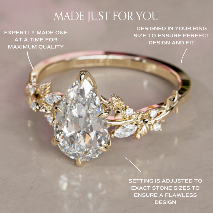 Rosewood Pear Diamond Engagement Flower Ring Nature Inspired By Valley Rose