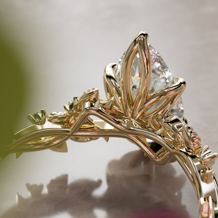Rosewood Pear Diamond Engagement Flower Ring Nature Inspired By Valley Rose