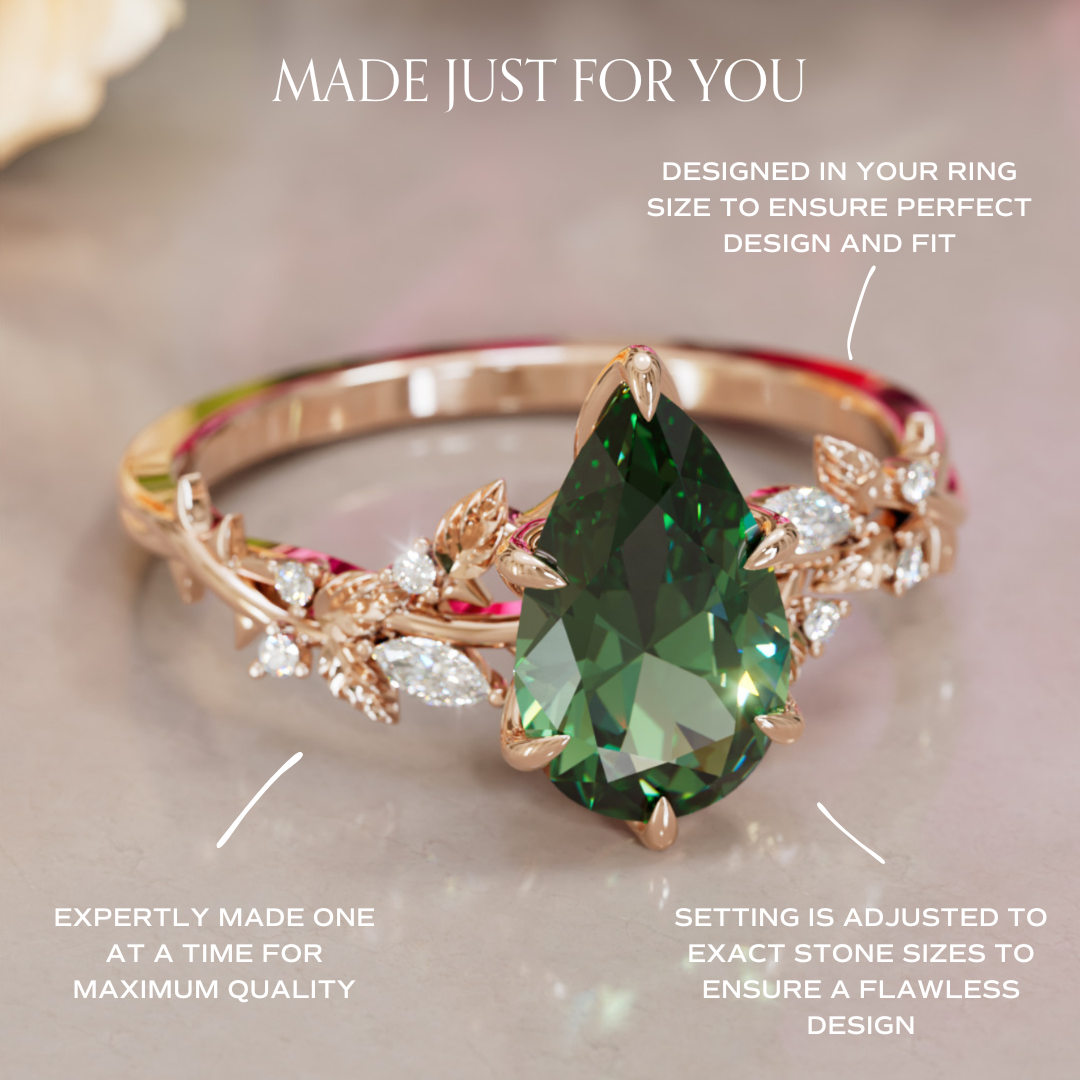 Rosewood Pear Green Sapphire Engagement Flower Ring Nature Inspired By Valley Rose