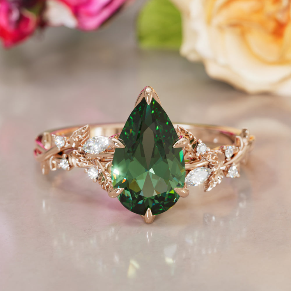 Rosewood Pear Green Sapphire Engagement Flower Ring Nature Inspired By Valley Rose