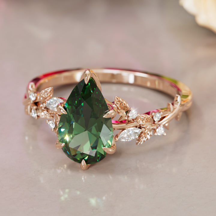 Rosewood Pear Green Sapphire Engagement Flower Ring Nature Inspired By Valley Rose