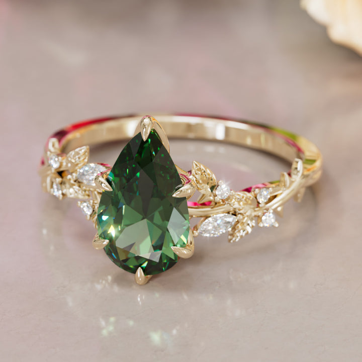 Rosewood Pear Green Sapphire Engagement Flower Ring Nature Inspired By Valley Rose