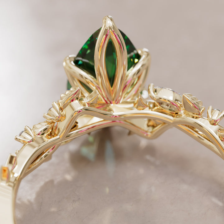 Rosewood Pear Green Sapphire Engagement Flower Ring Nature Inspired By Valley Rose