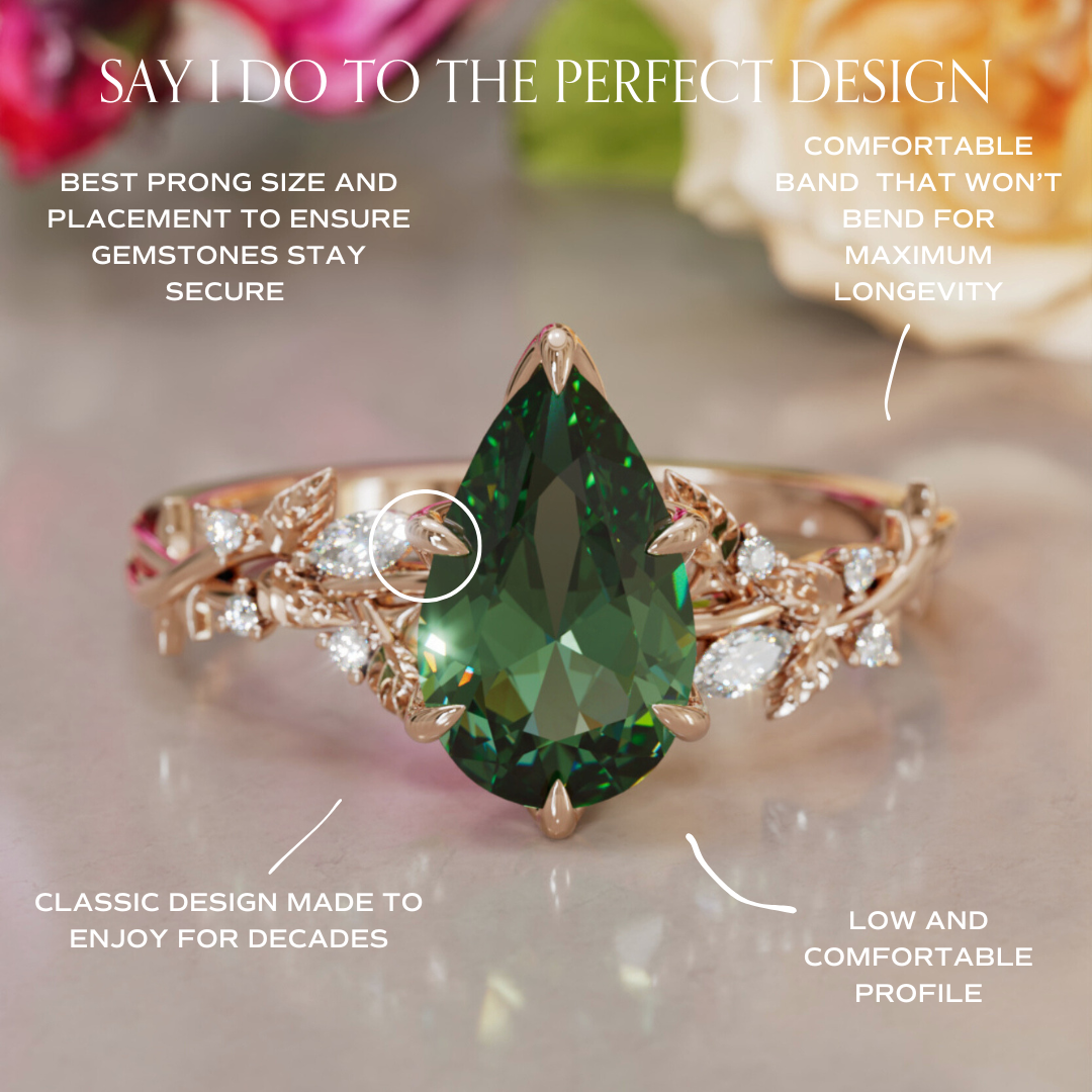 Rosewood Pear Green Sapphire Engagement Flower Ring Nature Inspired By Valley Rose