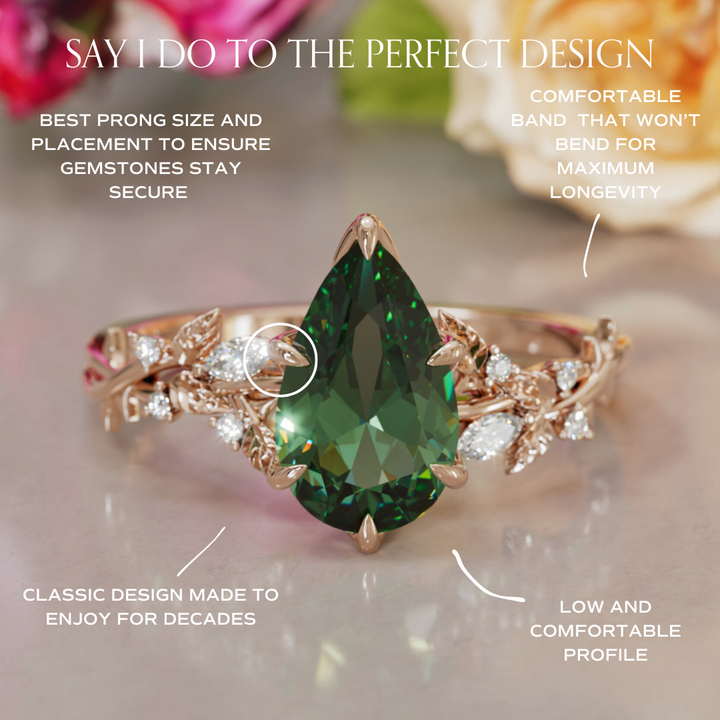 Rosewood Pear Green Sapphire Engagement Flower Ring Nature Inspired By Valley Rose