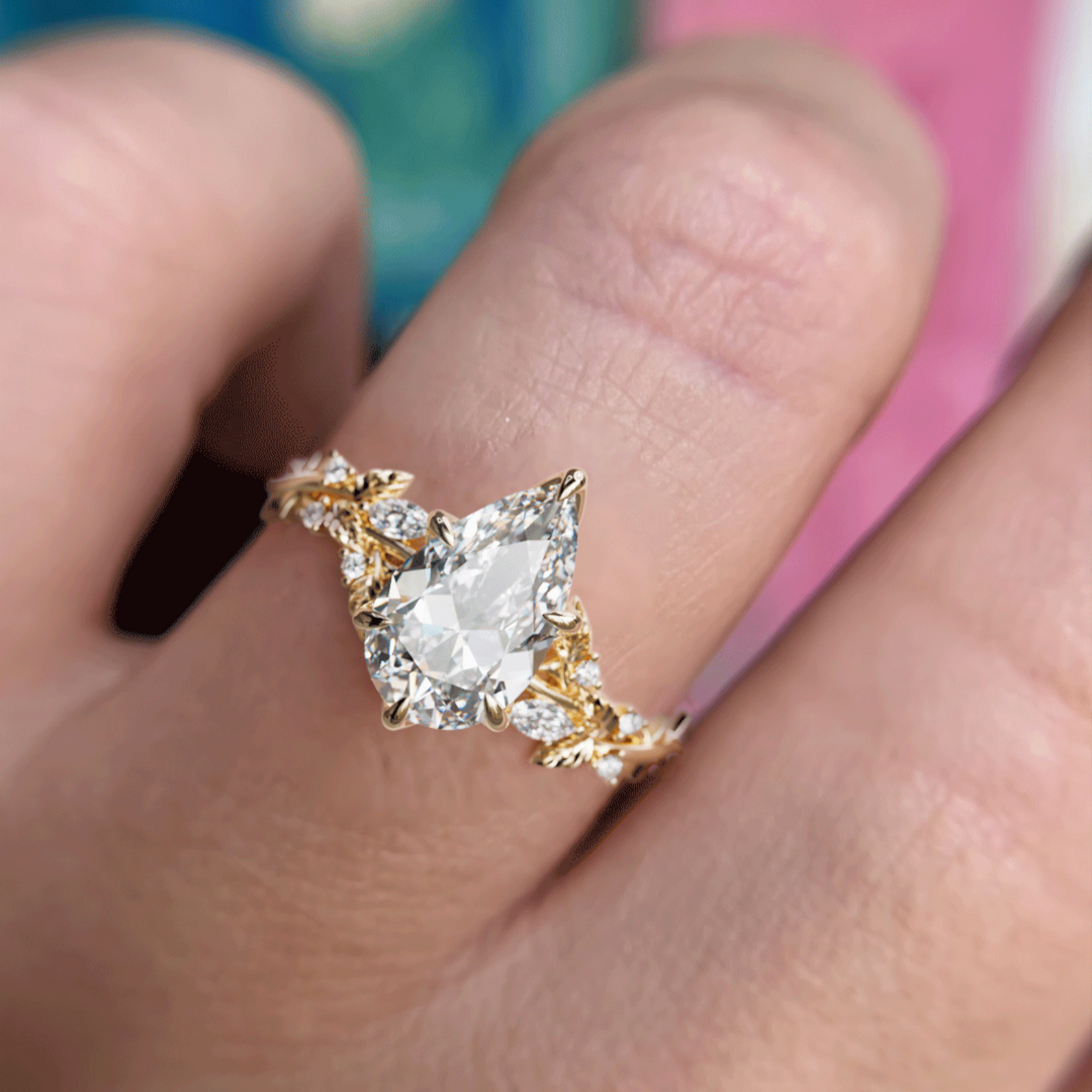 Rosewood Pear Lab Diamond Engagement Flower Ring Nature Inspired By Valley Rose