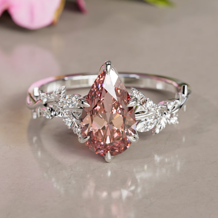 Rosewood Pear Pink Diamond Engagement Flower Ring Nature Inspired By Valley Rose