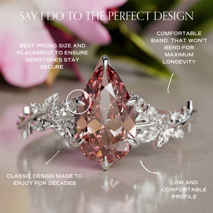 Rosewood Pear Pink Diamond Engagement Flower Ring Nature Inspired By Valley Rose