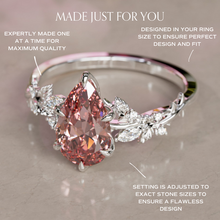 Rosewood Pear Pink Diamond Engagement Flower Ring Nature Inspired By Valley Rose