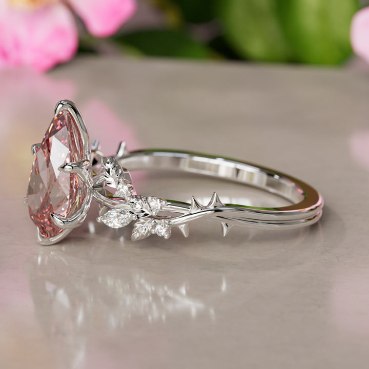 Rosewood Pear Pink Diamond Engagement Flower Ring Nature Inspired By Valley Rose