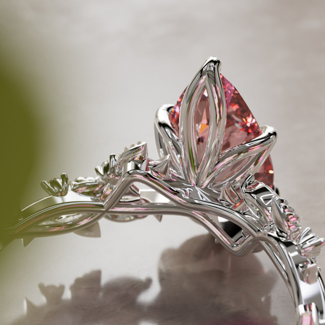Rosewood Pear Pink Diamond Engagement Flower Ring Nature Inspired By Valley Rose