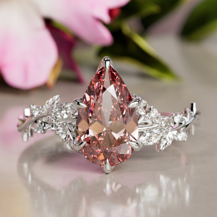 Rosewood Pear Pink Diamond Engagement Flower Ring Nature Inspired By Valley Rose