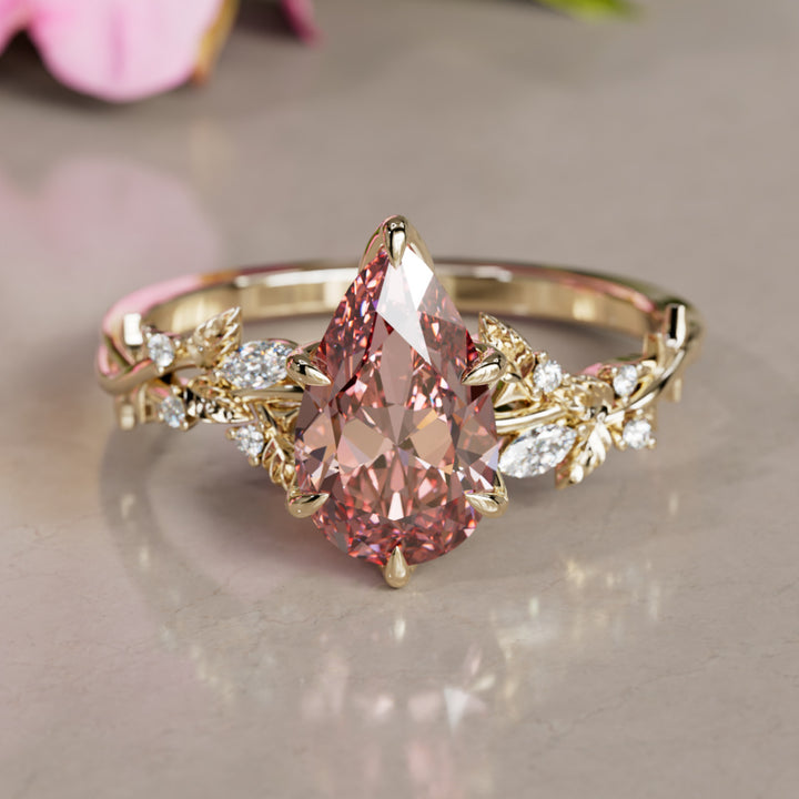 Rosewood Pear Pink Diamond Engagement Flower Ring Nature Inspired By Valley Rose