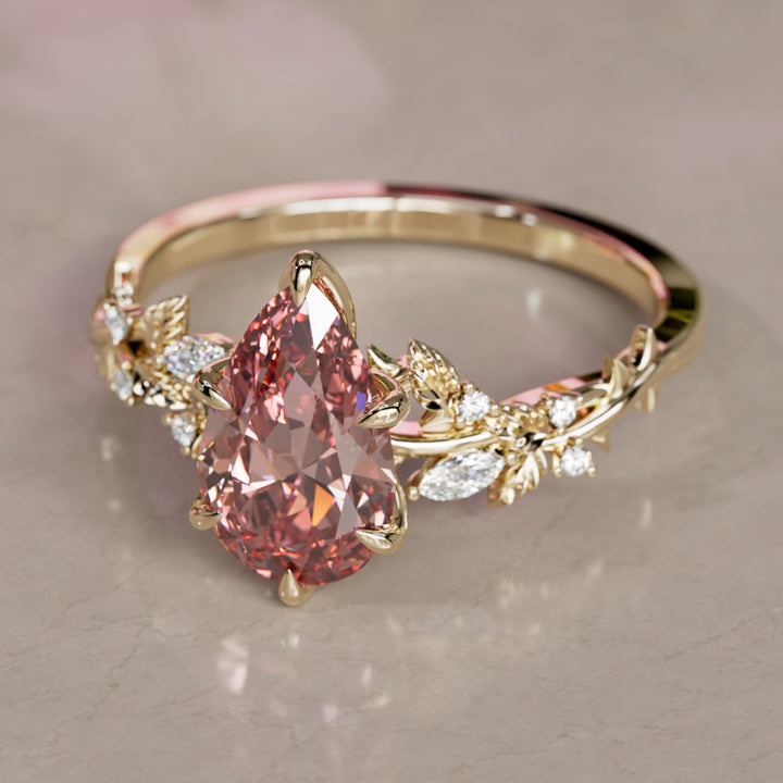 Rosewood Pear Pink Diamond Engagement Flower Ring Nature Inspired By Valley Rose