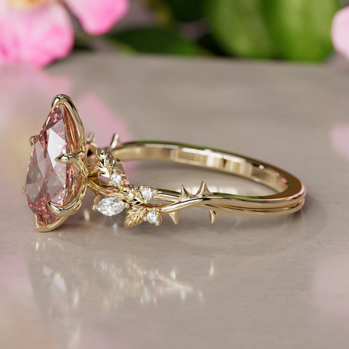 Rosewood Pear Pink Diamond Engagement Flower Ring Nature Inspired By Valley Rose