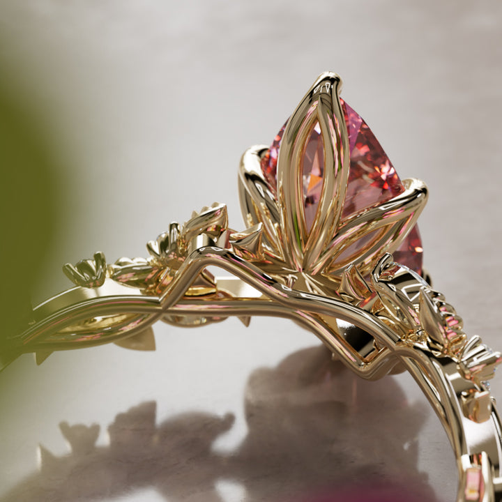 Rosewood Pear Pink Diamond Engagement Flower Ring Nature Inspired By Valley Rose