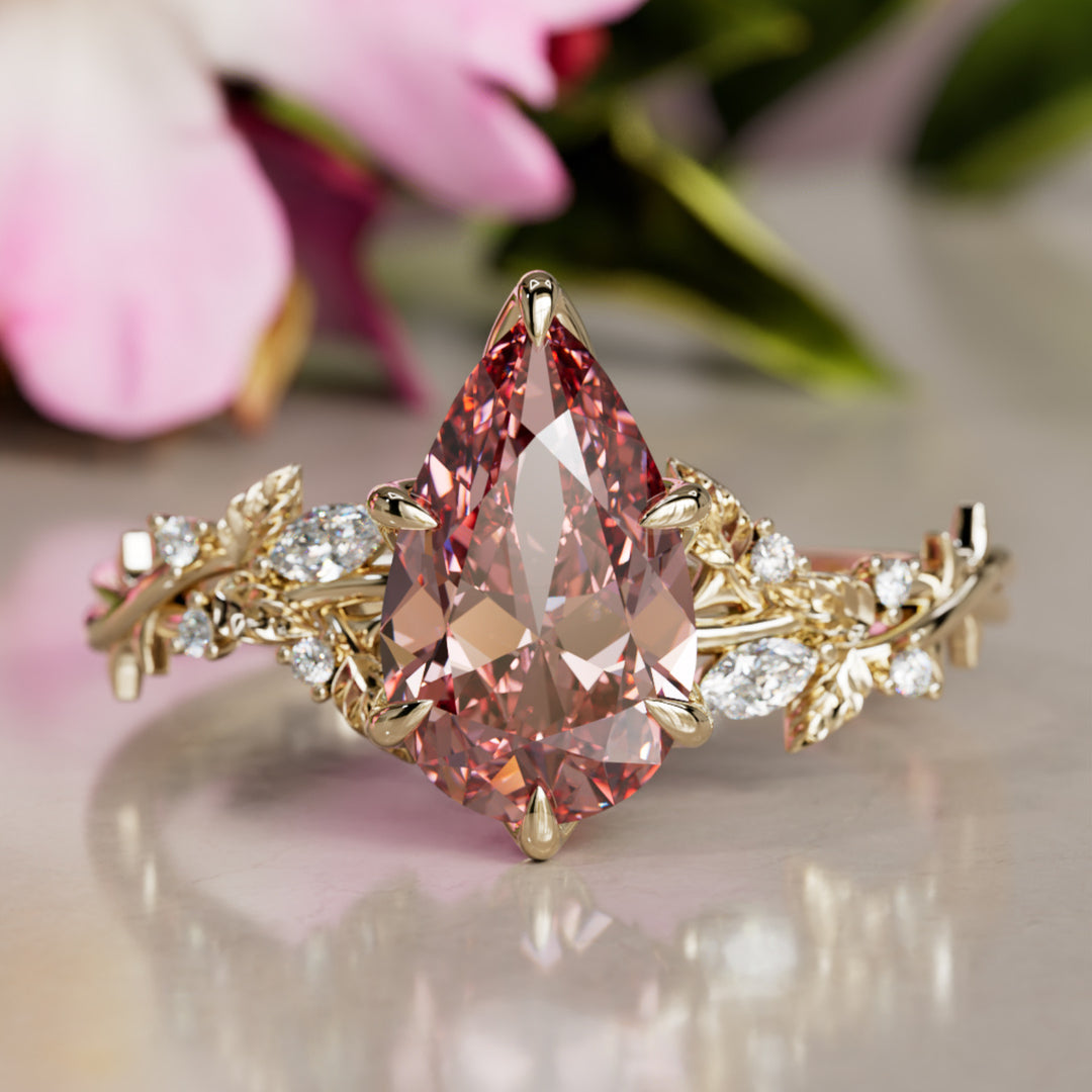Rosewood Pear Pink Diamond Engagement Flower Ring Nature Inspired By Valley Rose