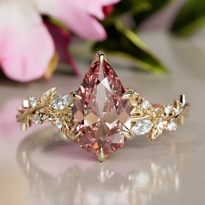 Rosewood Pear Pink Diamond Engagement Flower Ring Nature Inspired By Valley Rose
