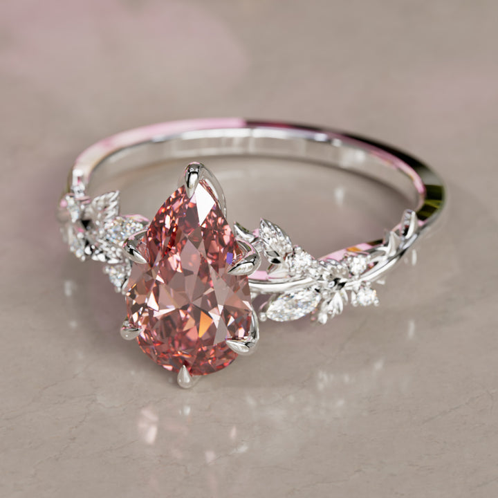 Rosewood Pear Pink Diamond Engagement Flower Ring Nature Inspired By Valley Rose