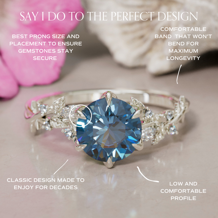 Rosewood Round Blue Sapphire Engagement Flower Ring Nature Inspired By Valley Rose