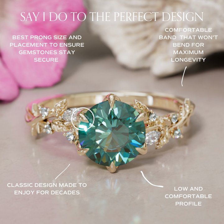 Rosewood Round Teal Sapphire Engagement Flower Ring Nature Inspired By Valley Rose