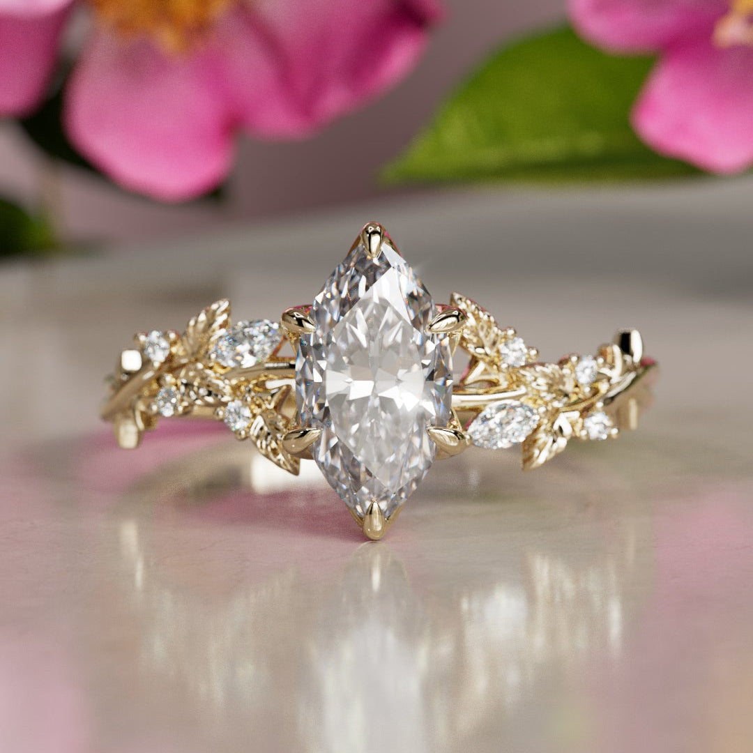 Rosewood Marquise 1 Ct Misty Diamanten Verlovingsring (Klaar om te Verzenden)