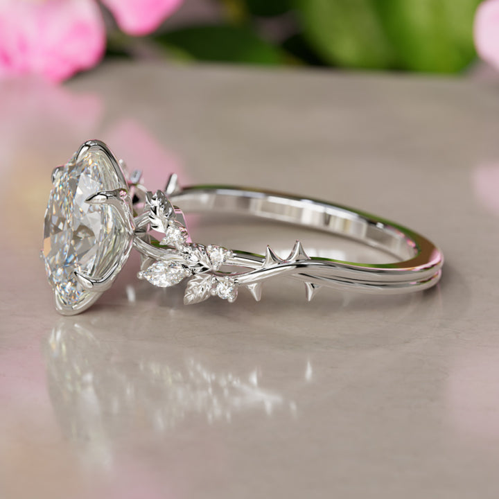Rosewood Oval Diamond Engagement Flower Ring Nature Inspired