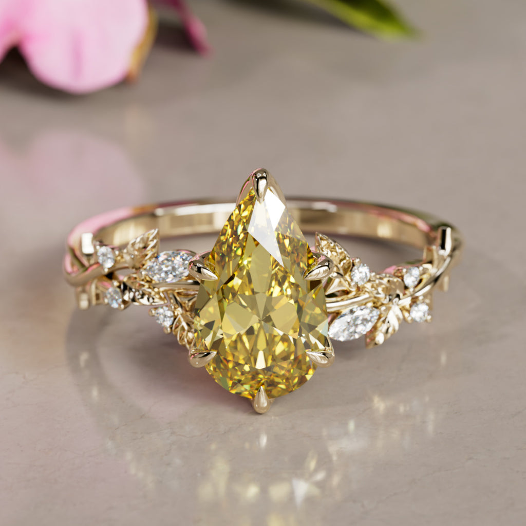Anello di fidanzamento a fiore con diamante Pear Lab in palissandro ispirato alla natura (solo montatura)
