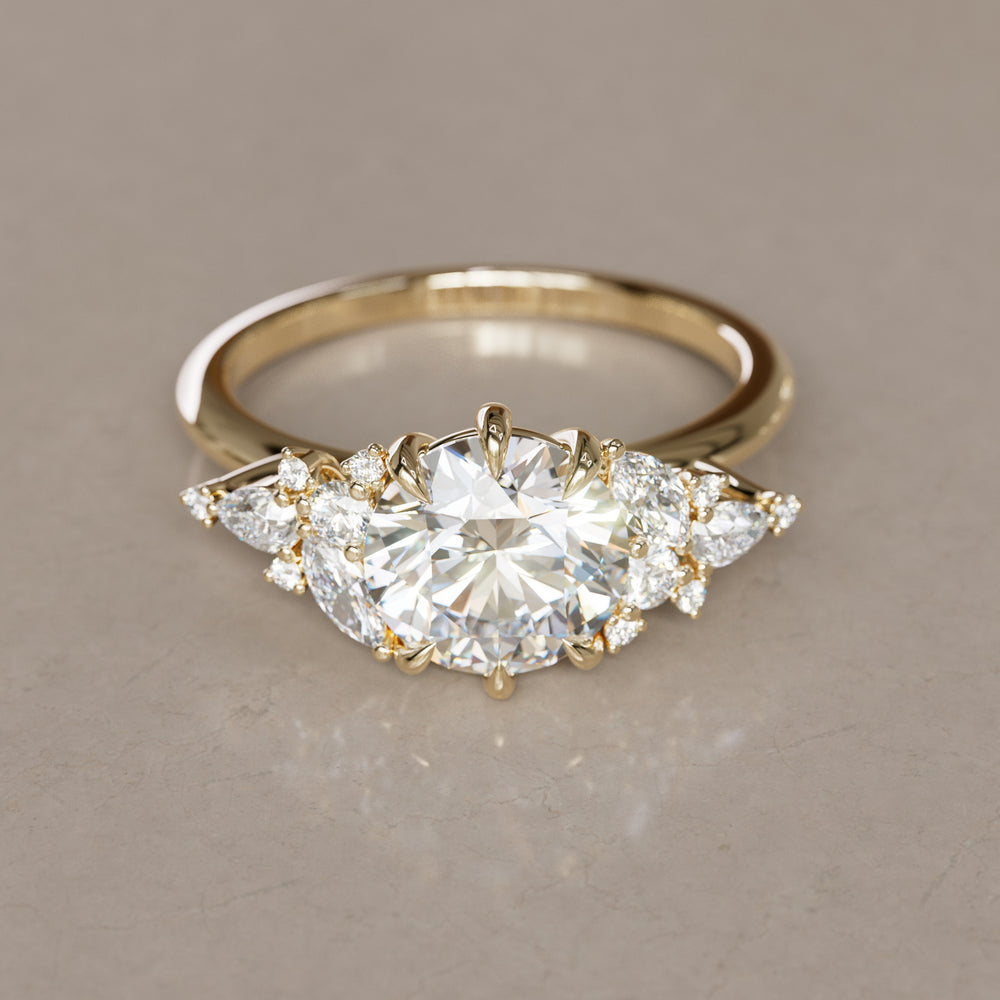 Round Cut Diamond Unique Engagement Ring Nature Flower Inspired By Valley Rose