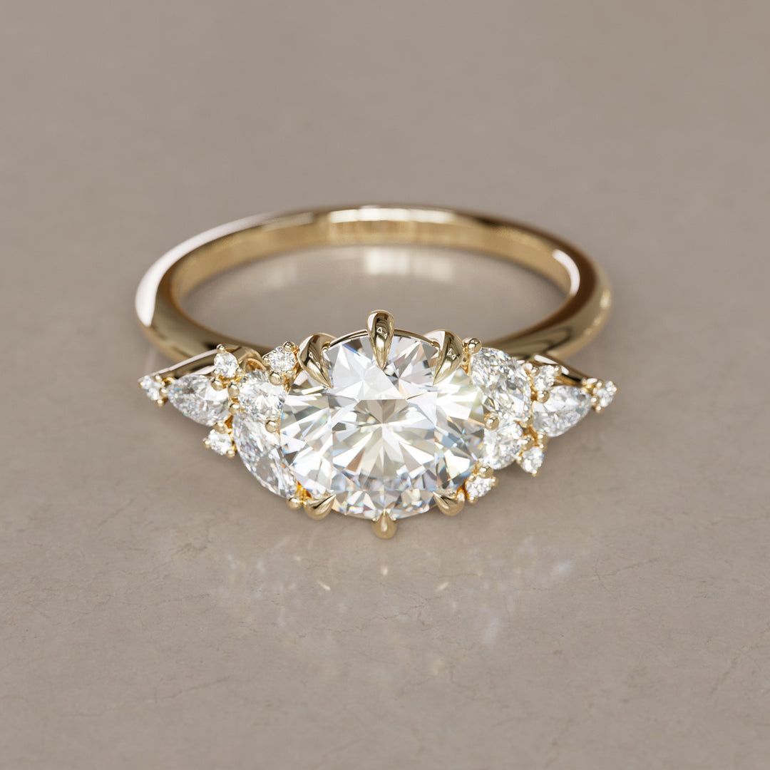 Round Cut Diamond Unique Engagement Ring Nature Flower Inspired By Valley Rose