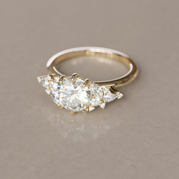 Round Cut Diamond Unique Engagement Ring Nature Flower Inspired By Valley Rose