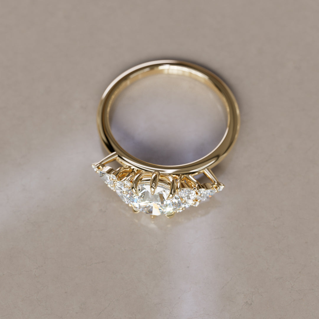 Round Cut Diamond Unique Engagement Ring Nature Flower Inspired By Valley Rose