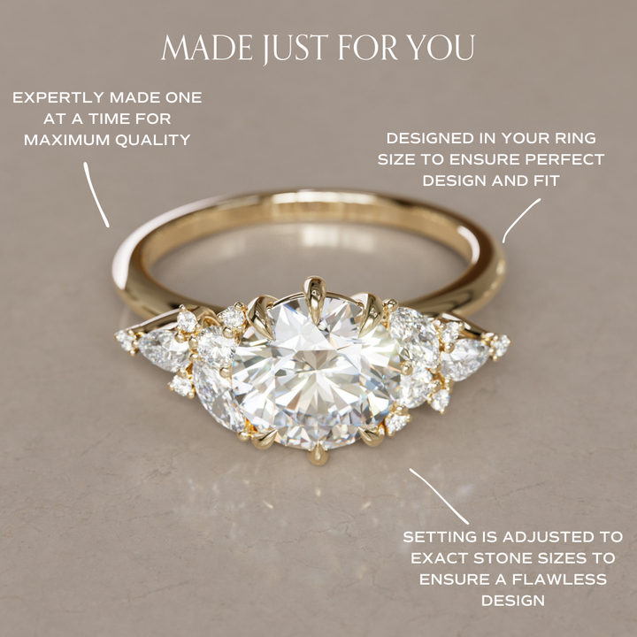 Round Cut Diamond Unique Engagement Ring Nature Flower Inspired By Valley Rose
